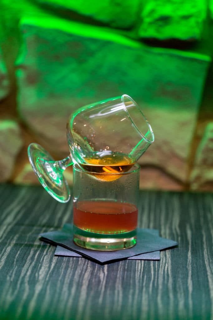 Spirit serve with stacked glasses