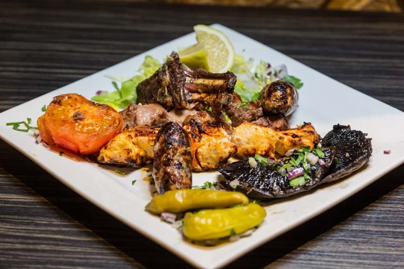 Charcoal-grilled kebabs and main plates